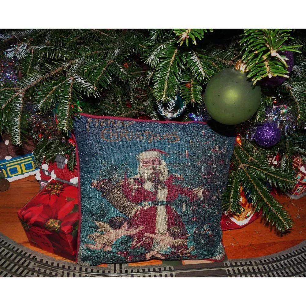 Vintage Cross Stitch Santa & Angels Pillow Christmas decorative farmhouse
